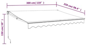 sárga-fehér automata behúzható napellenző 3 x 2,5 m
