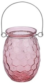 Pink üveg mécsestartó méhsejtes, felakasztható, 7,5x7,5x10cm