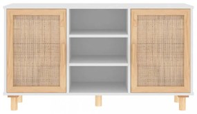 fehér tömör fenyő/természetes rattan tálalószekrény 105x30x60cm