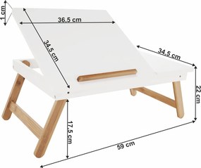 Notebook asztal/táblagép tartó, fehér/természetes bambusz, MELTEN
