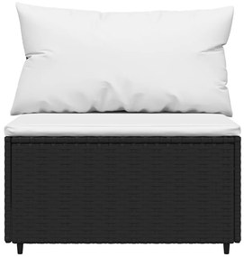 3 részes fekete polyrattan kerti ülőgarnitúra párnákkal