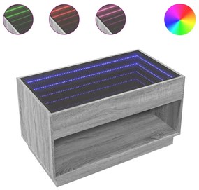 Szürke sonoma végtelen hatású LED-es dohányzóasztal 90x50x50 cm