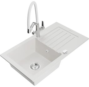 Mexen Pablo gránit mosogató 1-medencés csepegtetővel és Duo konyhai csappal, fehér - 6510-20-671701-02