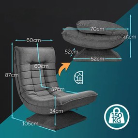 ABERDEEN napozó fotel 87×60×105cm, szürke Casaria