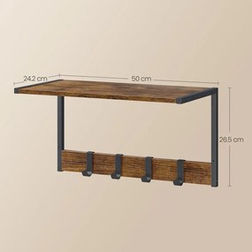 Lebegő polcok, falra szerelhető akasztós polcok, rusztikus barna