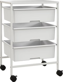 HOMCOM Kerekes Használati Kocsi 3-Szintes Konyhai Kocsi 3 Kosárral Tároláshoz és Acélváz Főzőszobába Fürdőszobába 40.8x33.5x60.5 cm Fehér | Aosom