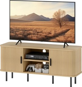 HOMCOM Vintage TV Állvány Nappali TV Szekrény 2 Csúszó Dobos Ajtóval 2 Nyitott Polccal 55-Inch TV-khez 120x40x55 cm Tölgy | Aosom