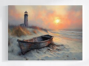 Poszter Tenger Hullámok Tengerpart Lámpás Hajó Napnyugta 80x60