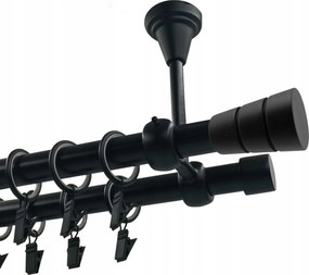 Dupla függönykarnis Fém Mennyezeti 19+19mm Fekete Matt 120cm Henger Basic