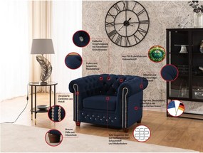 Kék bársony chesterfield fotel York Blik – Ropez