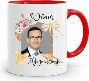 Piros Politikus Bögre Mateusz Morawiecki Miniszterelnök fényképes nyomtatással