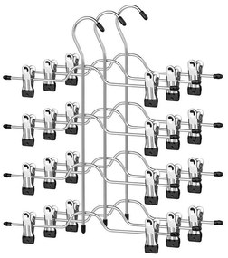 Helytakarékos 4 szintes fém nadrágakasztó készlet, 32 cm, ezüst és fekete