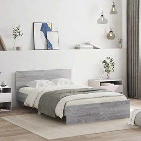 szürke sonoma színű ágykeret fejtámlával és LED-del 120x190 cm