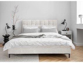 Krémszínű kárpitozott franciaágy ágyráccsal 160x200 cm Eve – Miuform