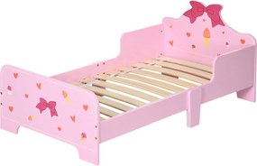 ZONEKIZ Fa Gyermekágy 143x74x59 cm - Ágy Gyerekeknek 3-6 Éves Korig Védőkorláttal, Max Terhelhetőség 80 kg, Modern Rózsaszín Bútor | Aosom