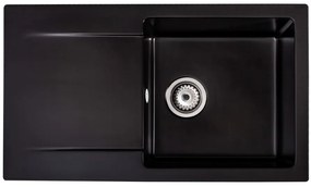 Mosogató Quality Ferrum, konyhai gránit mosogató 770x450x190 mm + szifon, fekete, SKQ-FER.C.1KDO.X