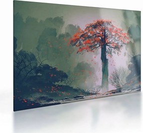 Egy magányos vörös fa képe (üvegen) (70x50 cm)