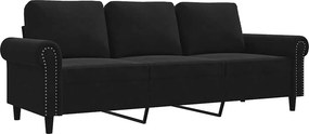 vidaXL 3 személyes fekete bársony kanapé 180 cm
