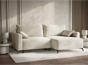 Krémszínű zsenília kinyitható-tárolóhelyes sarokkanapé (jobb oldali-heverő résszel) Leon – Maison de Rêve