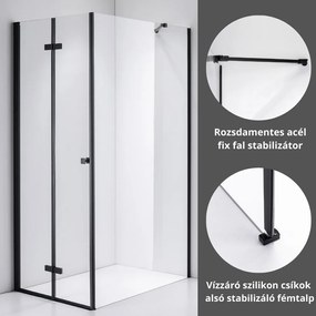 Stuxi Verona Black 90x100 aszimmetrikus csuklóajtós zuhanykabin 6 mm vízlepergető biztonsági üveggel, fekete