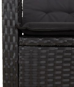 2 db fekete polyrattan dönthető kerti szék párnával