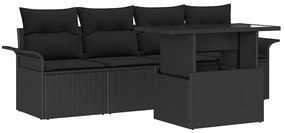 vidaXL Kerti Kanapé Szett párnával tárolóval 5 pcs Fekete Poly Rattan