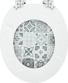 Lágy záródású WC ülőke Kék és fehér porcelán 44 x 38 cm MDF lap