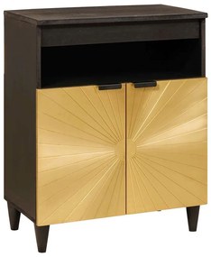 Széf polcokkal Fekete és Arany 60 x 33 x 75 cm tömör mangófa