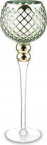 Gyertyatartó Zöld Arany Kehely 40cm Üveg Átlátszó 1 Gyertyához
