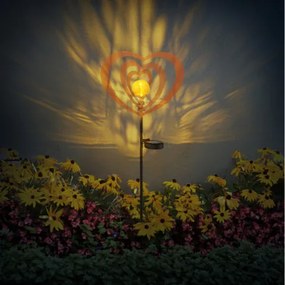 Globo 36580R Solar lámpa, fém, rozsda hatású, fekete fém, matt fekete műanyag, borostyánszínű gömb repedezett üveg hatással, tolókapcsoló, AAA 300mAh 1.2V elemmel, IP44, HxSzxM: 280x60x820mm, tartozék: LED 0.06W 3V, 3000K