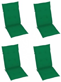 4 db tömör tíkfa kerti szék zöld párnákkal