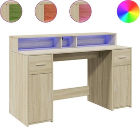 vidaXL sonoma tölgy színű szerelt fa íróasztal LED-ekkel 140x55x91 cm