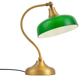 Klasszikus asztali lámpa bronz színben, zöld opálüveggel - Clerk