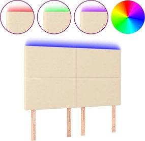 vidaXL krémszínű szövet LED-es fejtámla 144x5x118/128 cm
