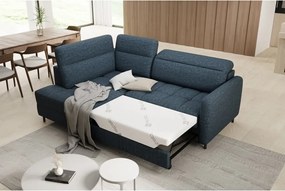 Kék bársony kinyitható-tárolóhelyes sarokkanapé (bal oldali-L alakú) Barea – ELTAP