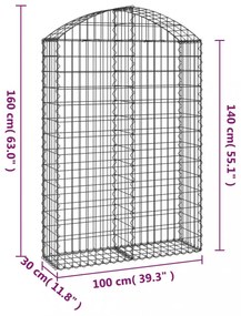 íves horganyzott vas gabion kosár 100x30x140/160 cm
