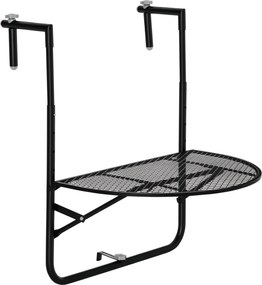 Outsunny Összecsukható Fém Teraszasztal Állítható Magassággal Rácsokhoz 3-11cm, Félkör alakú, 60x60x57-72cm, Fekete | Aosom