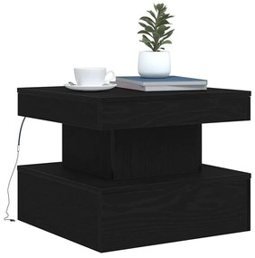 fekete tölgyszínű dohányzóasztal LED-lámpákkal 50 x 50 x 40 cm