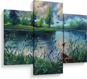 Kép - olajfestmény, Nyári este a tónál (90x60 cm)