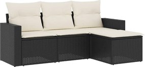 vidaXL 4 részes fekete polyrattan kerti ülőgarnitúra párnákkal