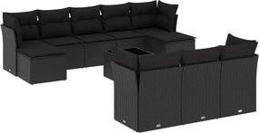 vidaXL 11 részes fekete polyrattan kerti ülőgarnitúra párnákkal