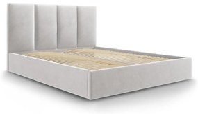 VilĂĄgosszĂŒrke kĂĄrpitozott franciaĂĄgy tĂĄrolĂłhellyel ĂĄgyrĂĄccsal 180x200 cm Juniper â Mazzini Beds