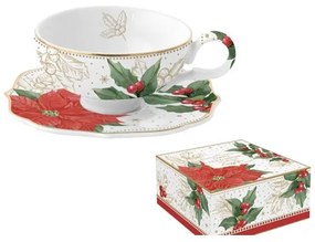 Karácsonyi porcelán kávés csésze díszdobozban Poinsettia and Berries