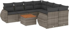 vidaXL 9 részes szürke polyrattan kerti ülőgarnitúra párnákkal