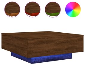 Barna tölgyszínű dohányzóasztal LED-lámpákkal 80 x 8 0x 31 cm
