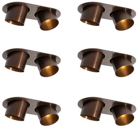 Set van 6 inbouwspots donkerbrons GU10 70mm kantelbaar 2-lichts - Installa