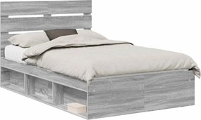 vidaXL Ágykeret fejtámlával Szürke Sonoma 120 x 200 cm Tömör fenyőfa