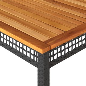fekete polyrattan és akácfa kerti asztal 180 x 90 x 75 cm