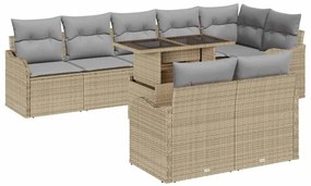vidaXL Kerti Kanapé Szett párnával párnával 9 pcs Bézs Poly Rattan