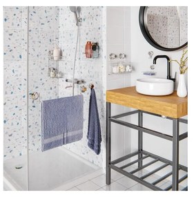 Ezüstszínű öntapadós fém fürdőszobai sarokpolc Bestlock Bath – Compactor